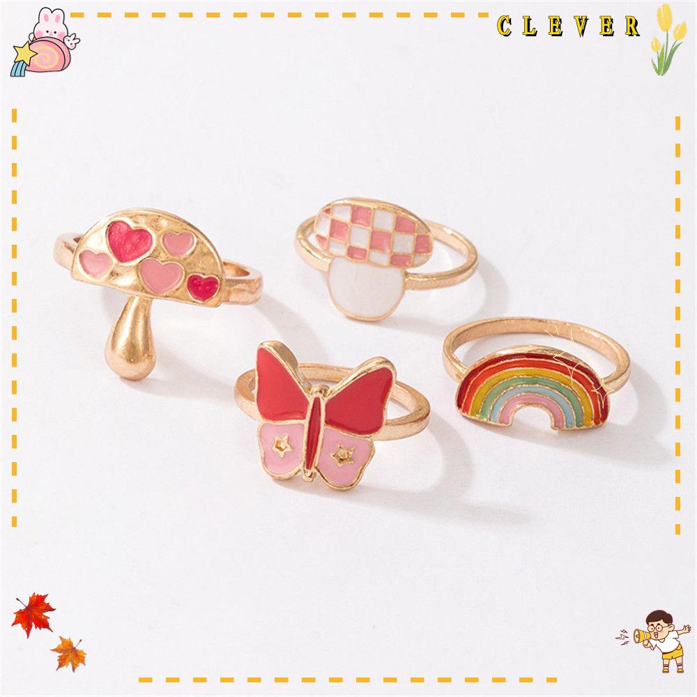 Bộ 4 Nhẫn Hình Bướm Tráng Men Acrylic Thời Trang