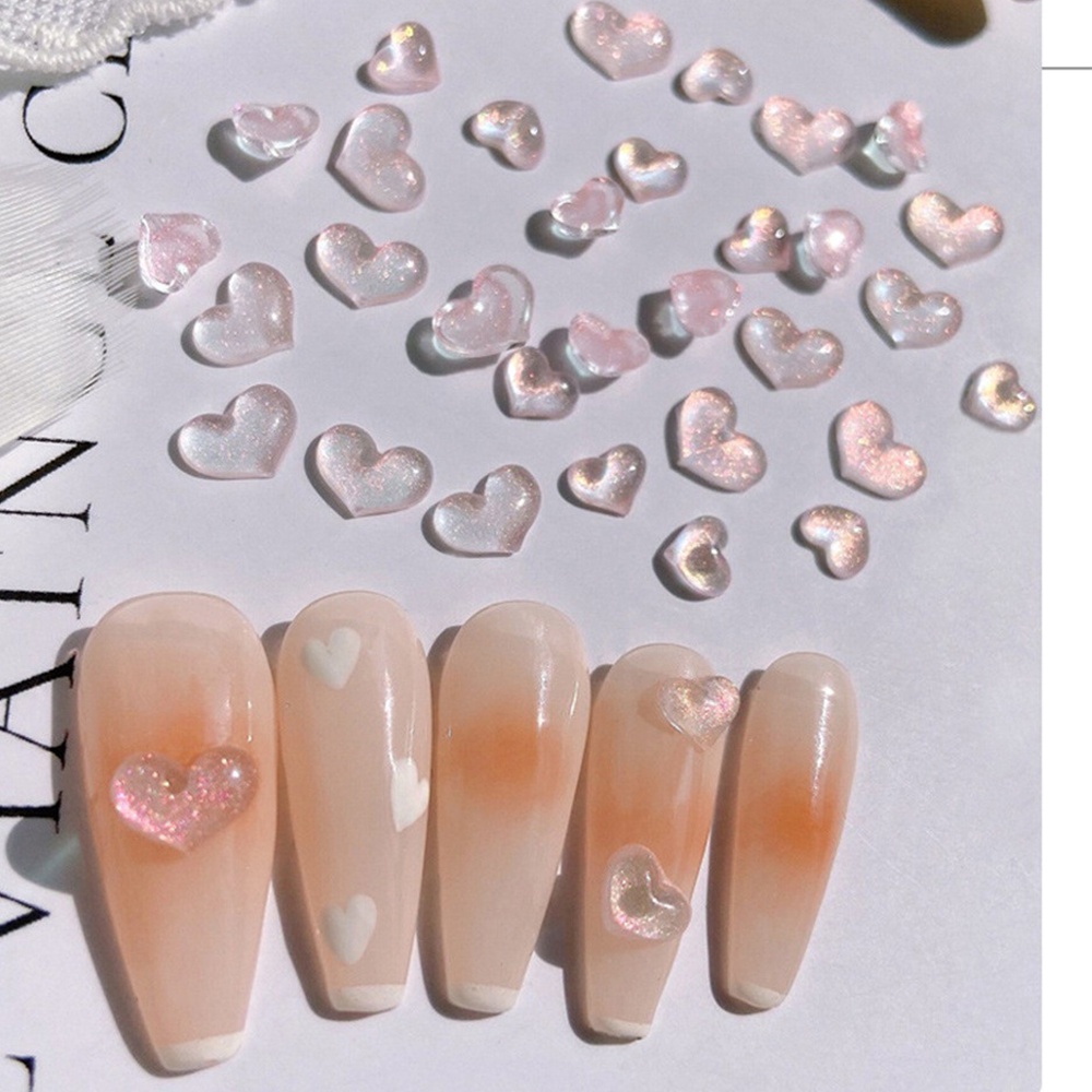 Set 100 Hạt Ngọc Trai Hình Trái Tim Nhiều Màu Sắc Lấp Lánh Trang Trí Móng Tay