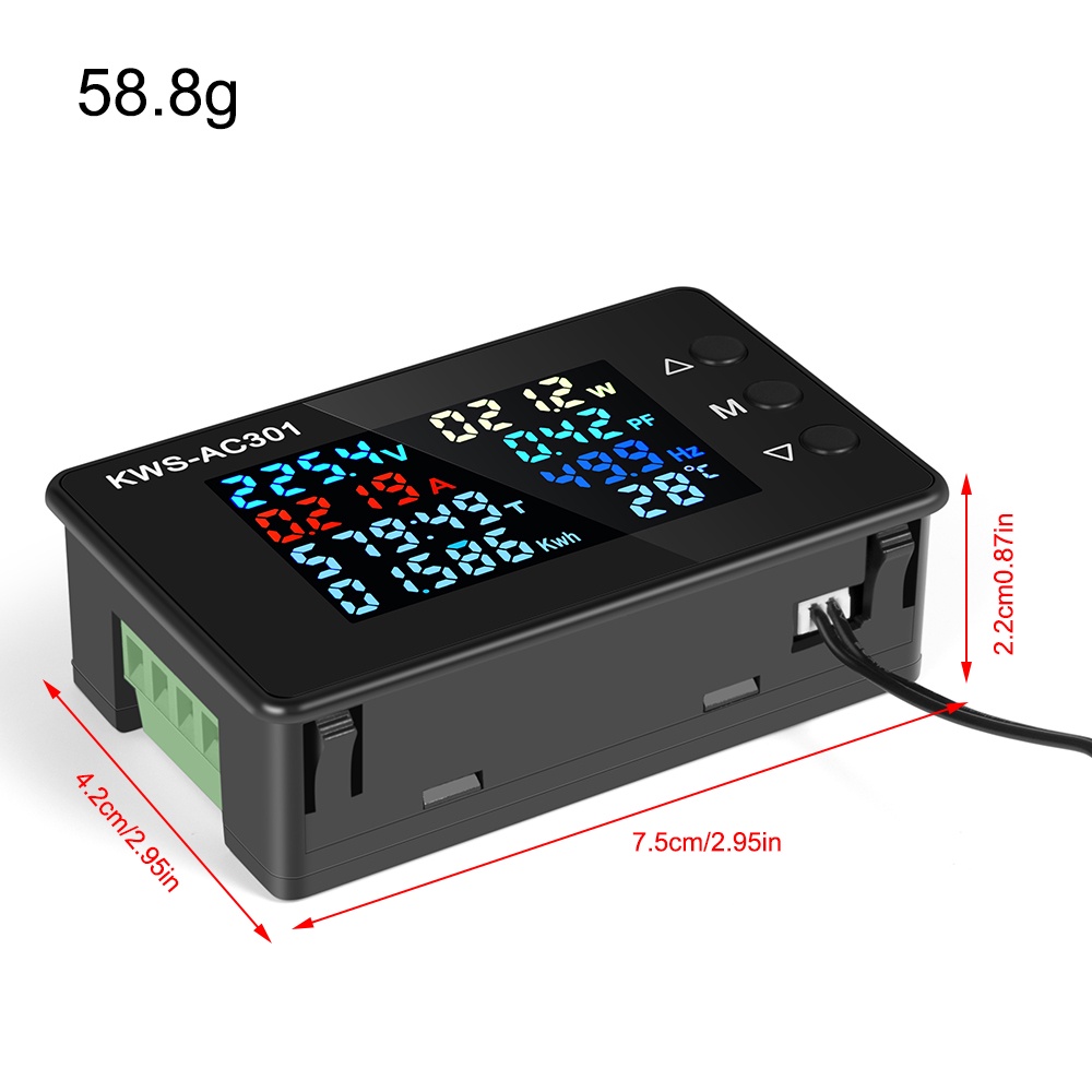 RIRIHI Đồng hồ vôn kế kỹ thuật số màn hình LCD AC 50-300V 0-100A KWS-AC301