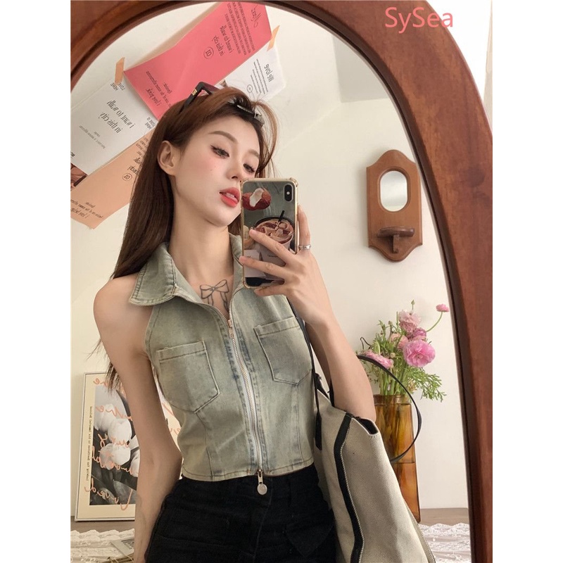 Áo Hai Dây Hở Lưng Ôm Dáng Phối Khóa Kéo Quyến Rũ Cho Nữ