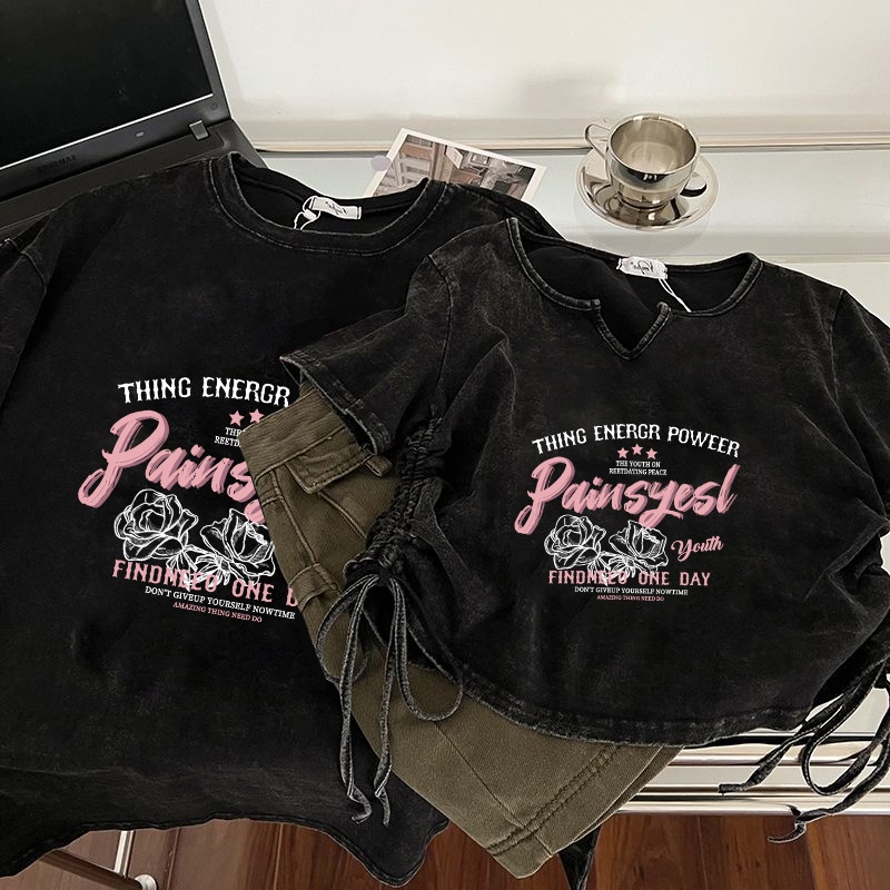 Áo Thun Nữ Ngắn Tay In Chữ Phong Cách Vintage Thời Trang