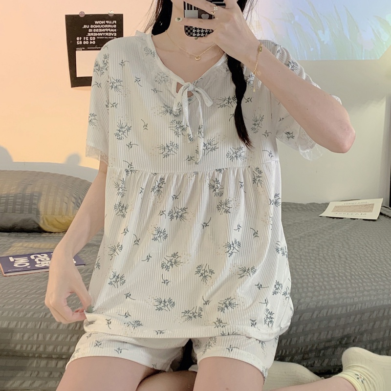 Bộ Đồ Ngủ Áo Tay Ngắn Phối Quần Short Thời Trang Mùa Hè Xinh Xắn Cho Nữ