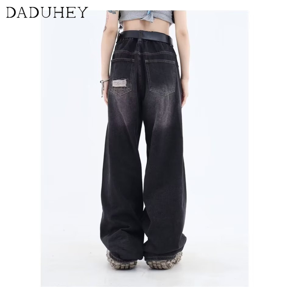 DaDuHey Men's and Women's 2023 New  Retro High Waist Loose All-Match Ripped Jeans Hong Kong Style Ins Hip Hop Trend Baggy Straight Casual Pants