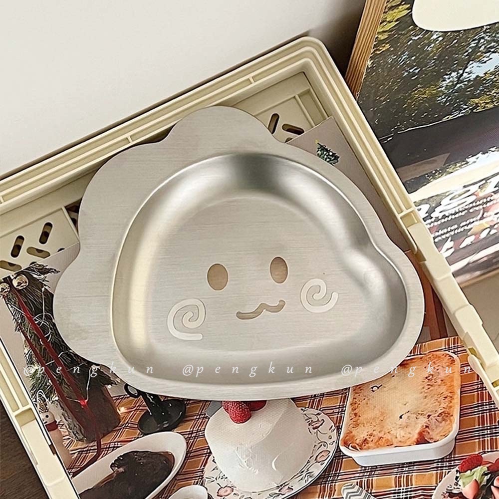 Đĩa Ăn Bằng Thép Không Gỉ 304 Dày Dặn Chống Sốc In Họa Tiết Hoạt Hình Dễ Thương Cho Bé