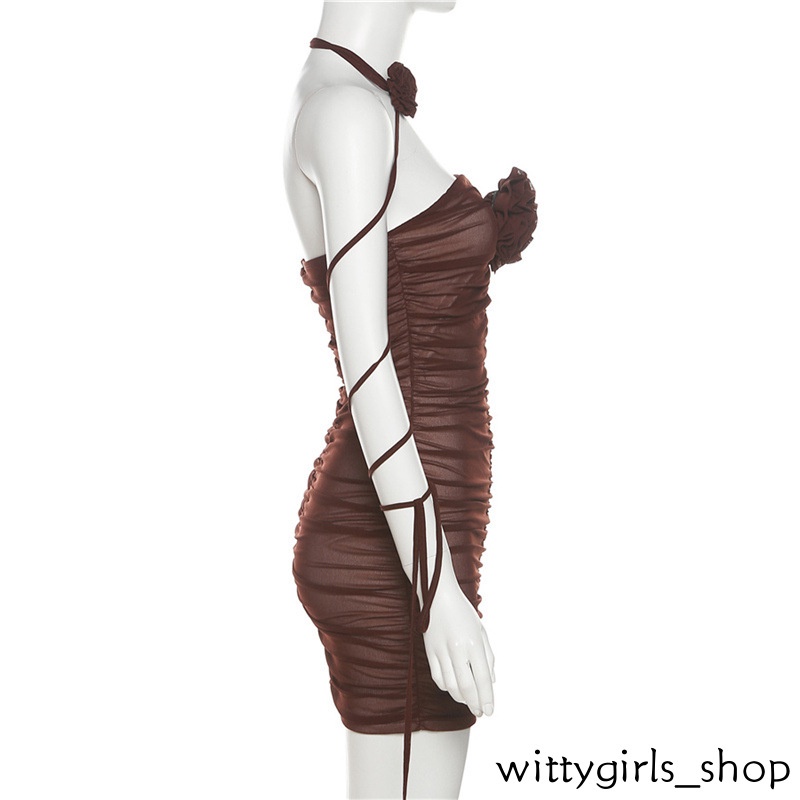 Cửa Hàng Wittygirls_ Shop_Bộ Hàng | Đầm Ôm Cổ Yếm Thêu Hoa Thời Trang Gợi Cảm Cho Nữ