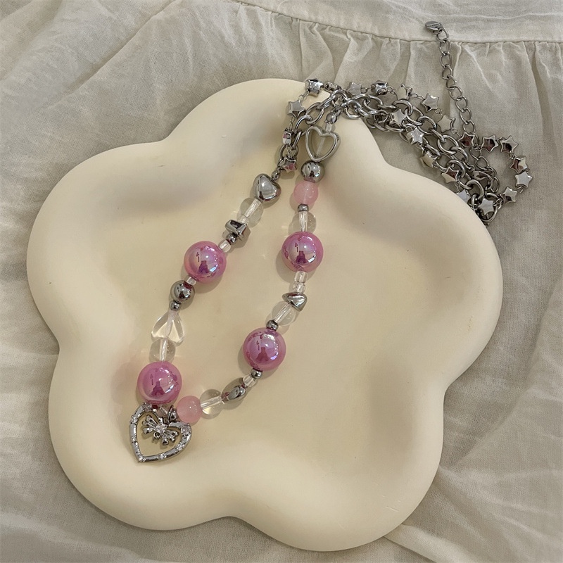 Vòng cổ Hai Lớp Xỏ Hạt Hình Trái Tim Phong Cách Hàn Quốc Ngọt Ngào Thời Trang Xu Hướng Mới Dành Cho Bạn Nữ