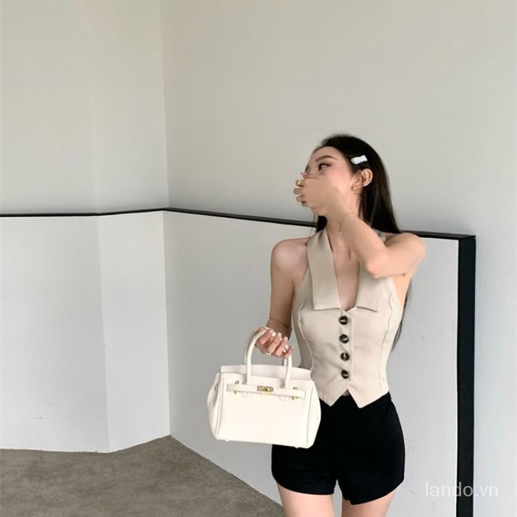 Áo Dệt Kim Sát Nách Cổ polo Dáng Ngắn Thời Trang Mùa Hè Cho Nữ