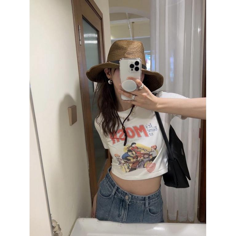 Áo baby tee Thun croptop nữ Ngắn Tay Dáng Ôm Co Giãn In Họa Tiết Thời Trang Mùa Hè Hàng Mới 2023 Dành Cho Bạn Nữ