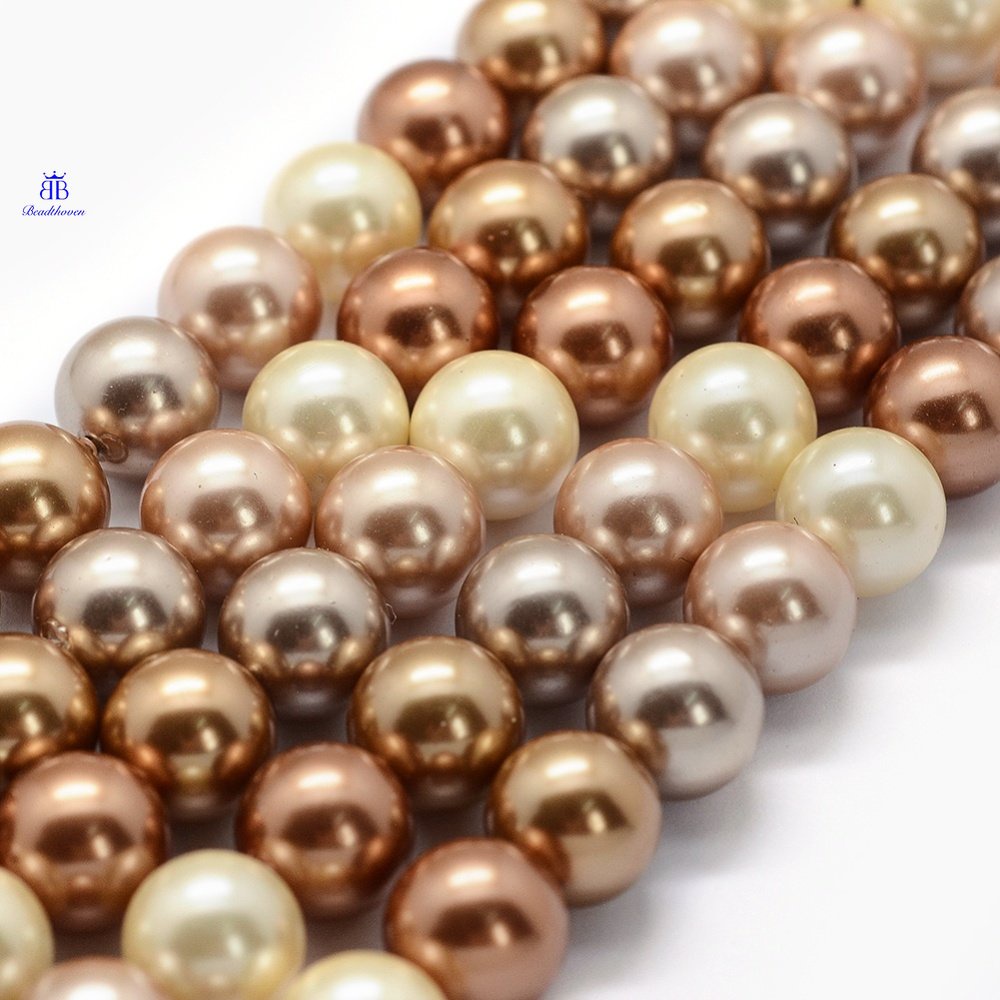 Set 17 Hạt Xâu Chuỗi Vỏ Sò Tròn Mạ Điện 10mm: 1.2mm Khoảng 17 Cái / strand 6.8 inch (17.5cm)