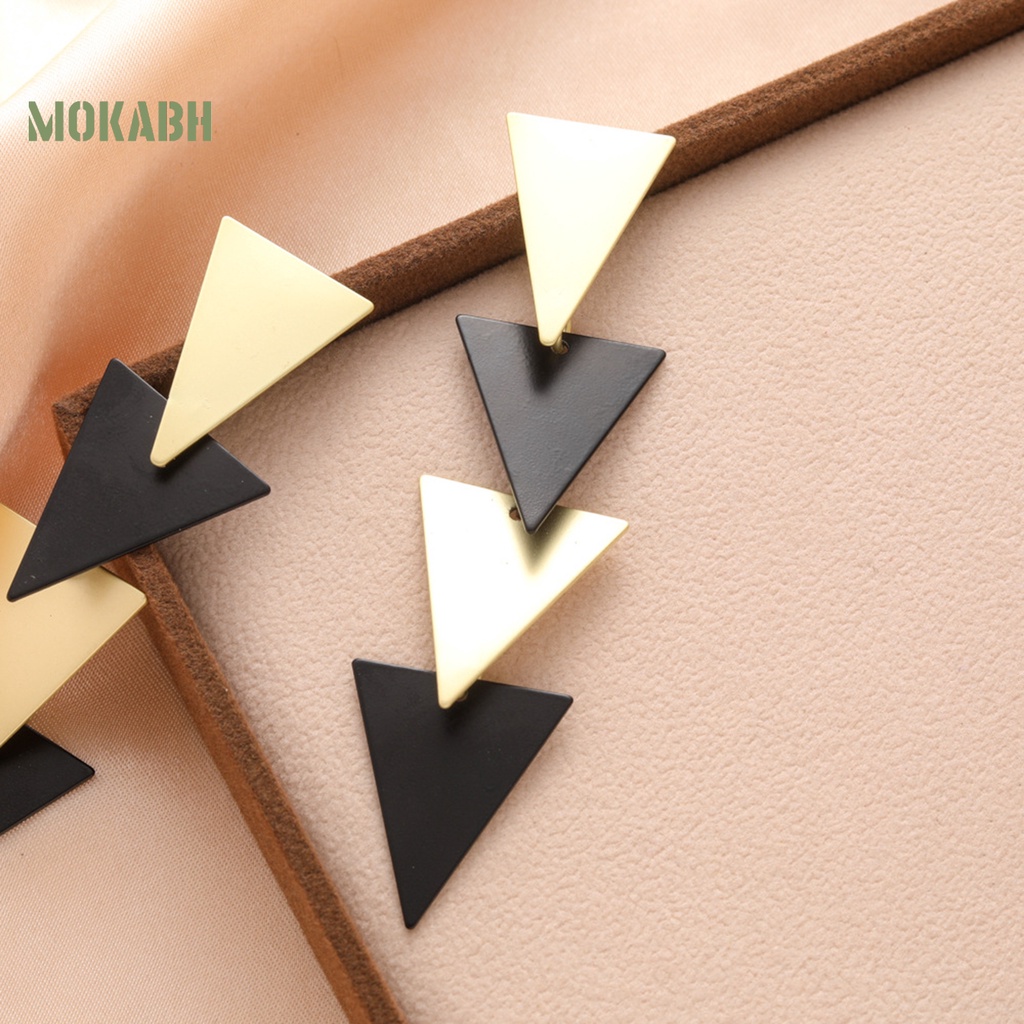 1 Đôi Bông Tai Hình Tam Giác Dáng Dài Mạ Điện Nhiều Màu Thời Trang