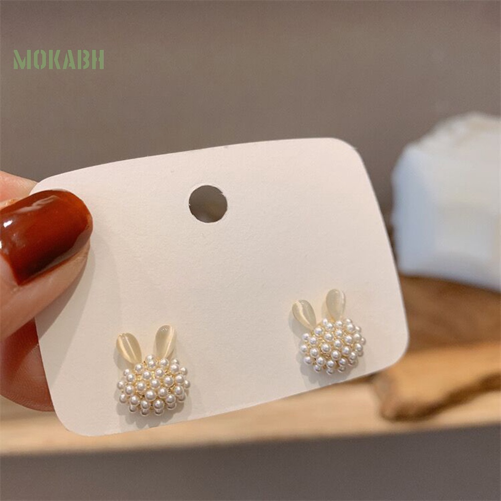 1 Đôi Bông Tai Hình Thỏ Đính Ngọc Trai Giả Thời Trang