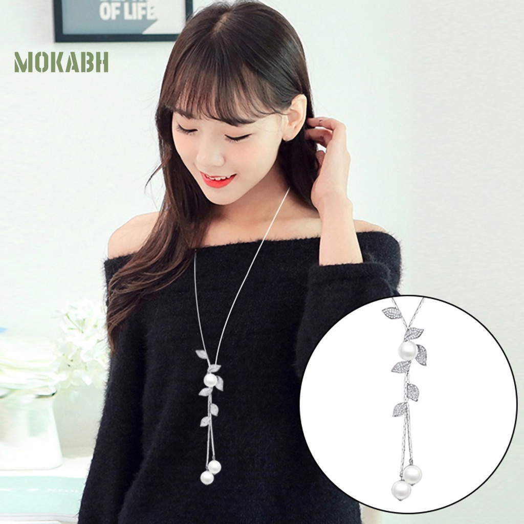 Vòng cổ Mặt Hình Lá Đính Ngọc Trai Nhân Tạo Phối Tua Rua Thời Trang Cho Nữ