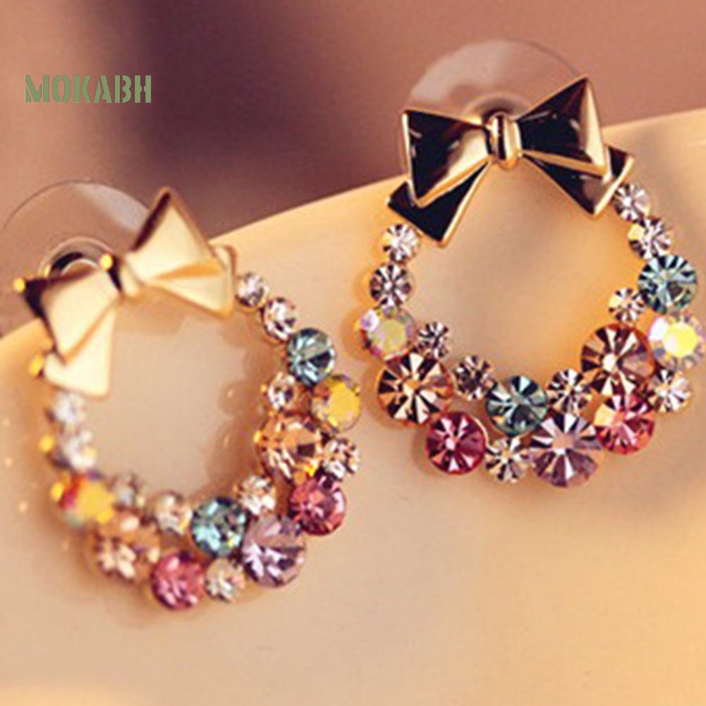 Bông Tai Hình Nơ Đính Đá Nhiều Màu Thời Trang Xinh Xắn Cho Nữ