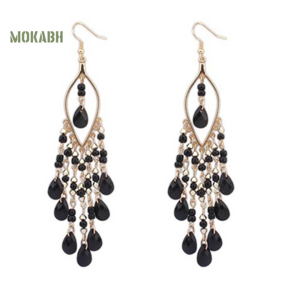 Abh Bông Tai Dạng Móc Đính Đá Và Tua Rua Theo Phong Cách Bohemian