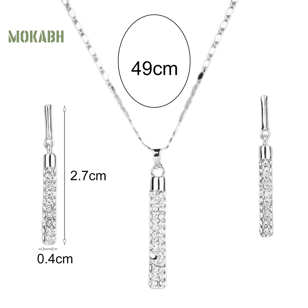 [Mới] 1 Bộ Vòng cổ Và Bông Tai Hình Trụ Đính Kim Cương Giả Lấp Lánh Cho Nữ