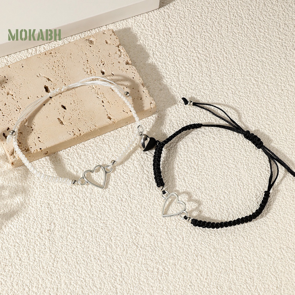 [Mới] Set 2 Vòng Đeo Tay Dệt Thủ Công Hình Học Rỗng Trái Tim Có Thể Điều Chỉnh Chống Mài Mòn Trang Trí Quần Áo