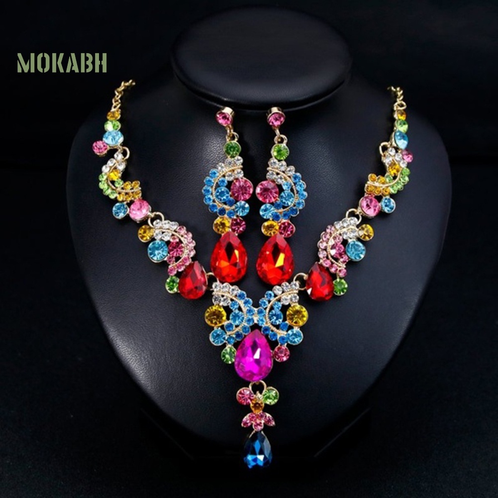 Bộ Vòng cổ + Bông Tai HìNh GiọT NướC ĐíNh Đá Sang TrọNg