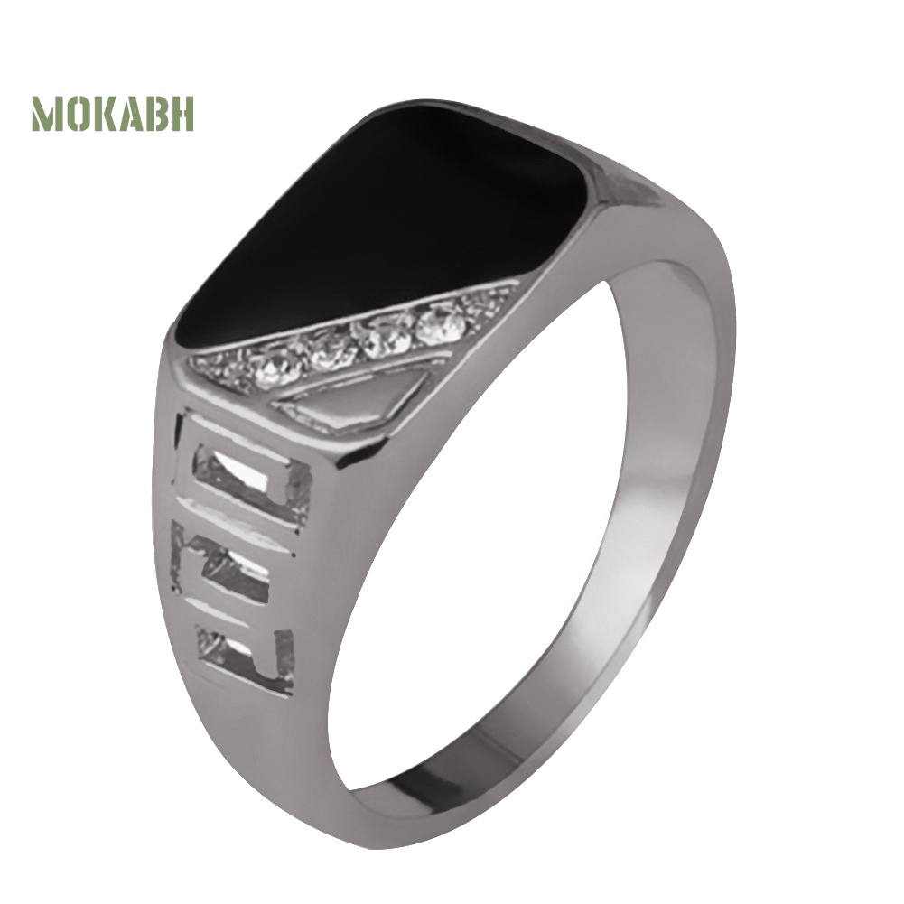 [Hot] Nhẫn Bản Rộng Mặt Hình Tam Giác Đính Đá Thời Trang Cho Nam