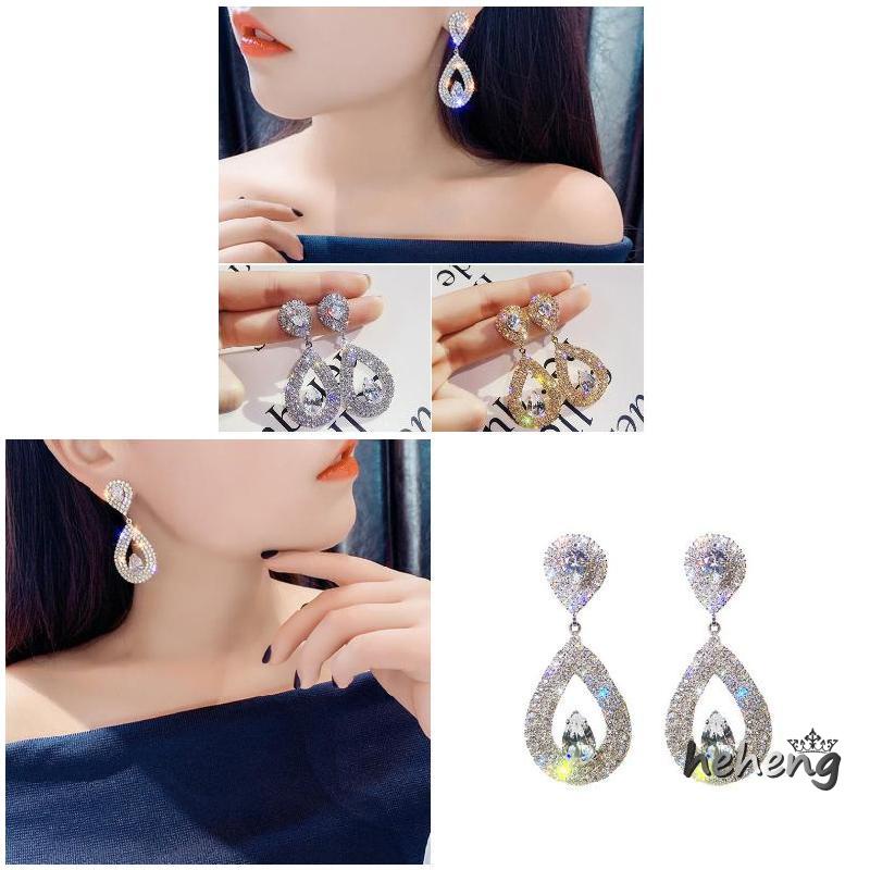 Khuyên Tai Đính Đá Giọt Nước Siêu Che Phủ Toàn Diện Thanh Lịch Thời Trang Dự Tiệc Cho Nữ