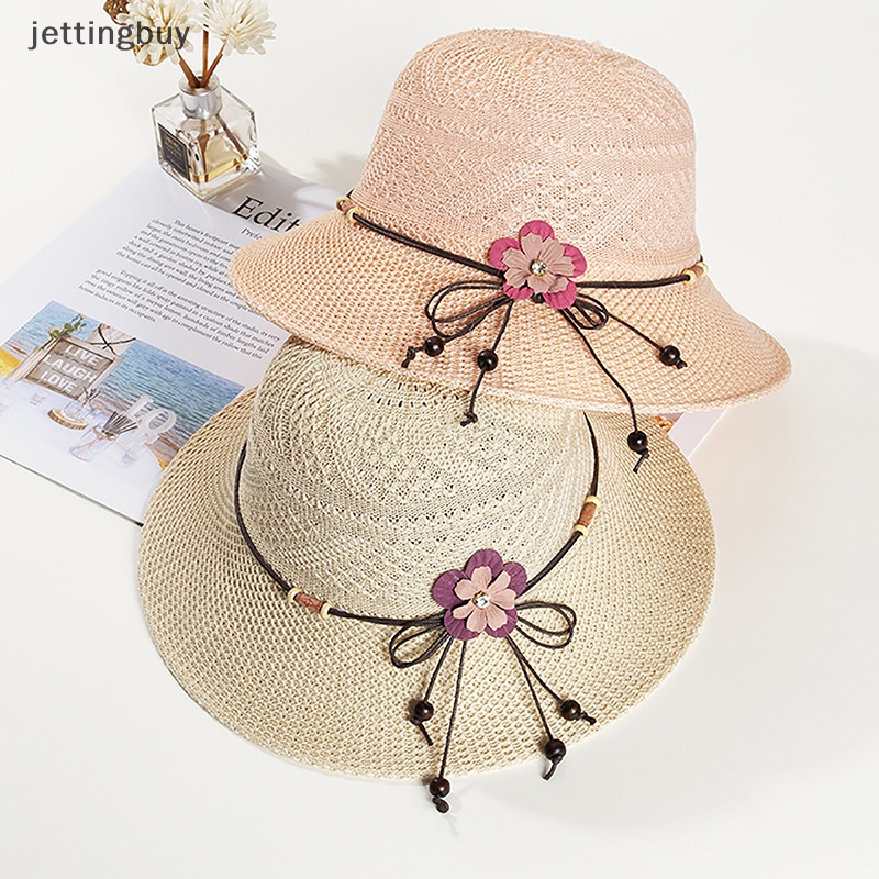 Mũ Cói Che Nắng Phối Dây Da Chống Tia UV Có Thể Gấp Gọn Tiện Dụng