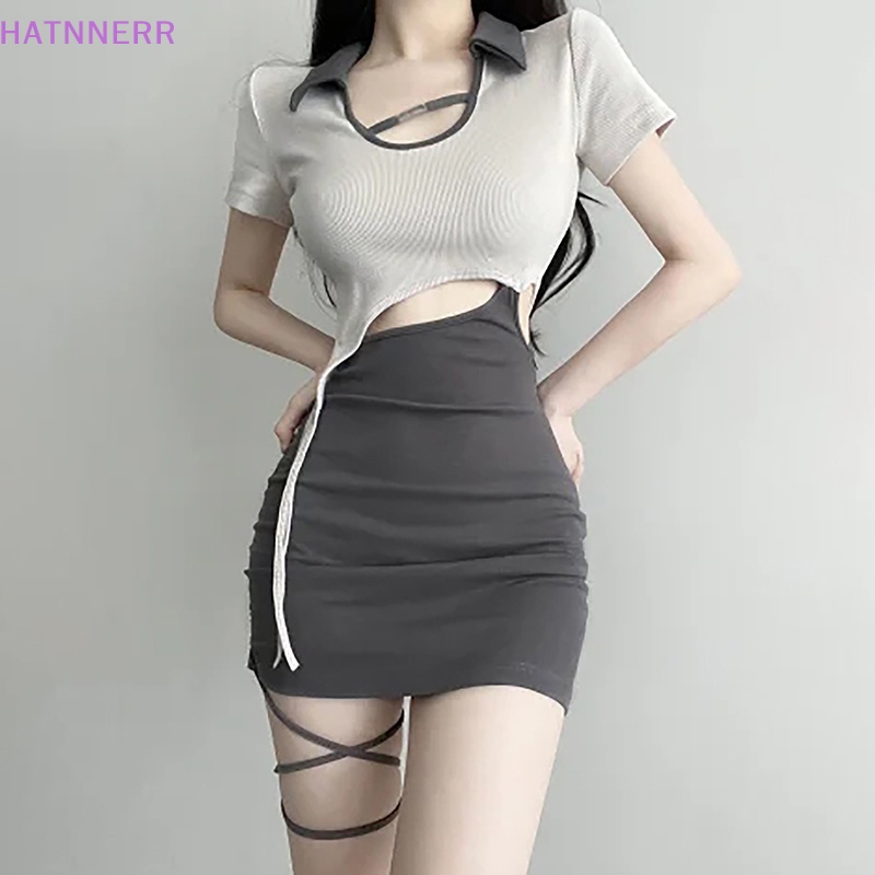 Đầm Mini Ngắn Tay Khoét Vai Y2k Thời Trang Mùa Hè Quyến Rũ FHS