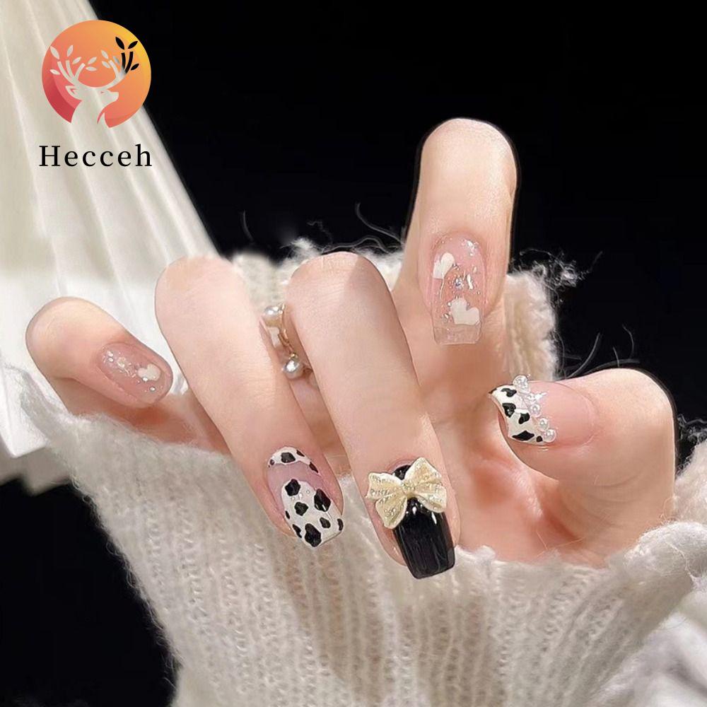 Set 24 Móng Tay Giả Dạng Nhấn Kèm Xích Che Phủ Toàn Diện