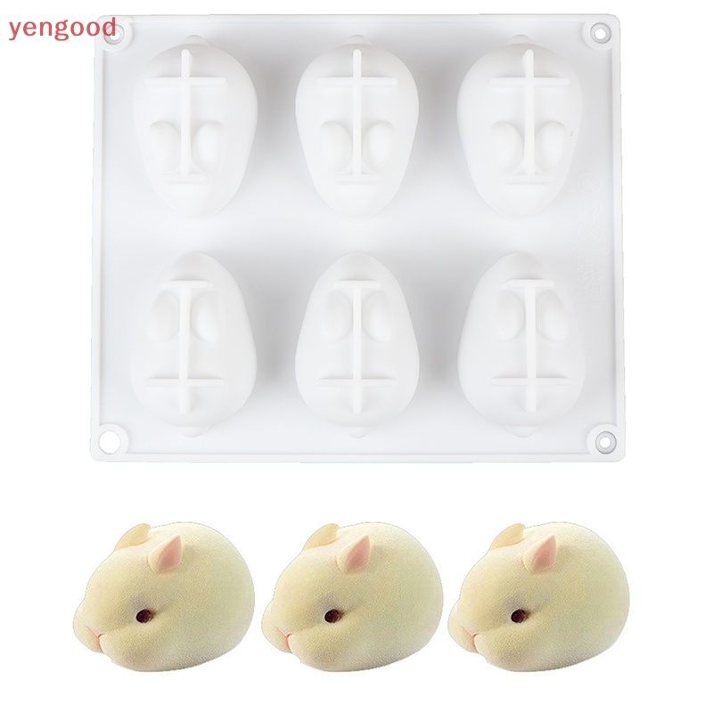 Khuôn Silicone Làm Bánh Mousse 6 Ngăn Hình Thỏ 3D Xinh Xắn