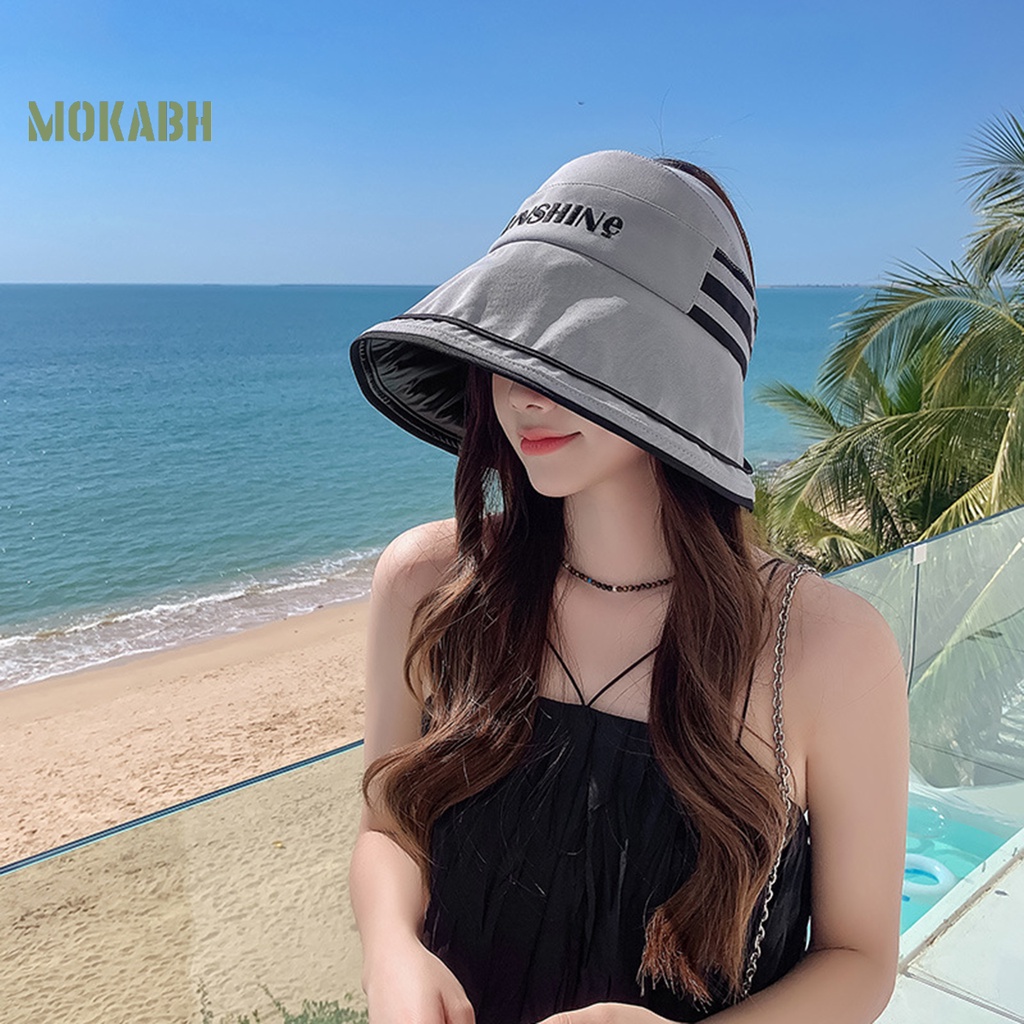 [Mok Abh] Mũ Ngư Dân Vành Rộng Hở Chóp Thêu Chữ Có Thể Điều Chỉnh Kích Thước Thời Trang Mùa Hè