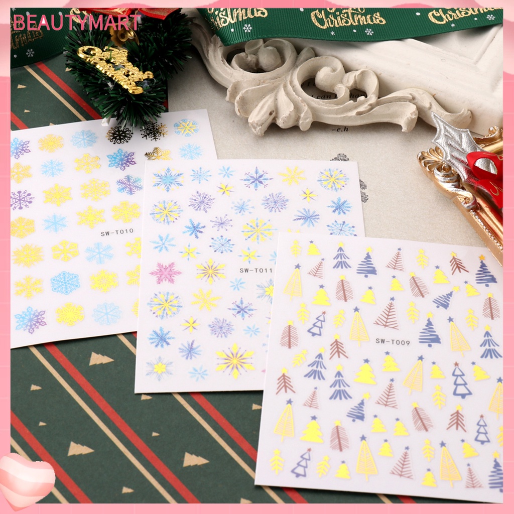 Miếng Dán Móng Tay Tự Dính Không Phai Màu Sắc Tinh Tế Chống Nước Có Thể Tháo Rời Họa Tiết Bông Tuyết Giáng Sinh DIY