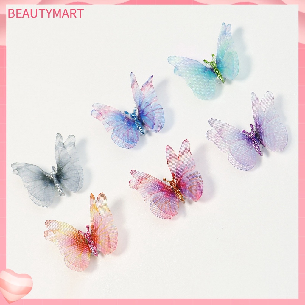 Set 6 Phụ Kiện Trang Trí Móng Tay Nghệ Thuật Hình Bướm 3D Màu Sắc Tươi Sáng Có Thể Tháo Rời