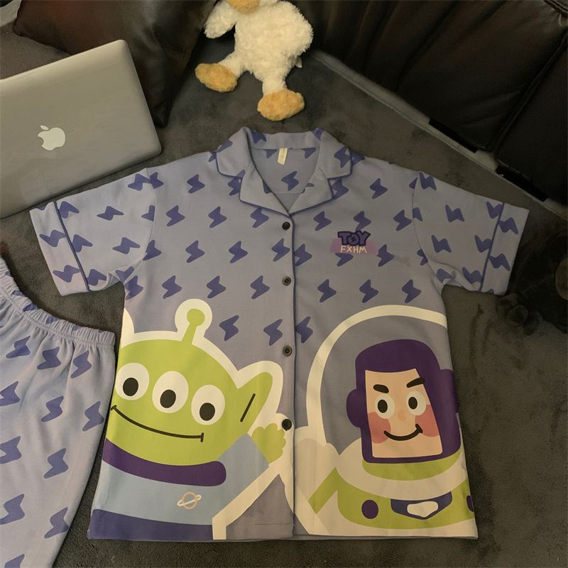 Bộ Đồ Ngủ Ngắn Tay Họa Tiết Hoạt Hình Người Ngoài Hành Tinh Thời Trang Mùa Hè Cho Nữ