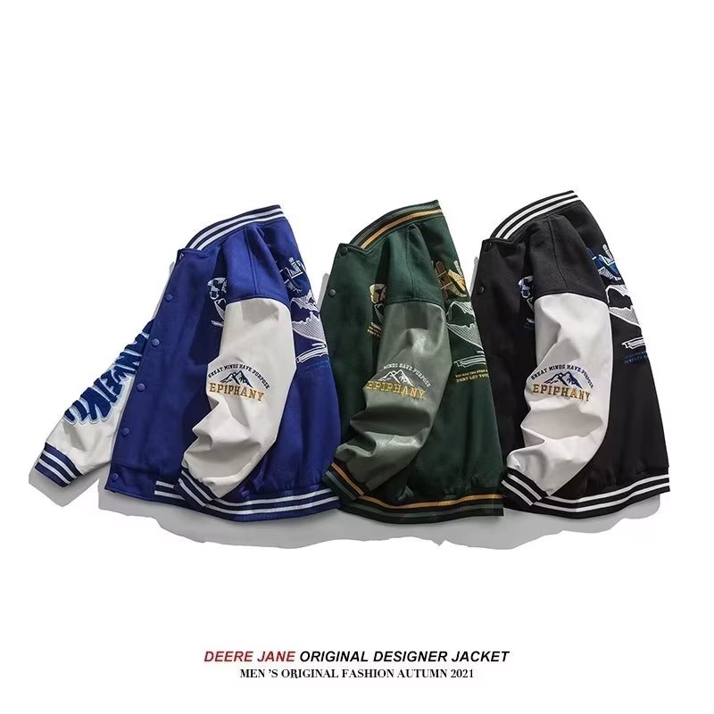 Áo Khoác Bóng Chày Dáng Rộng Thêu Họa Tiết Phong Cách Retro Mỹ Cho Nam Nữ