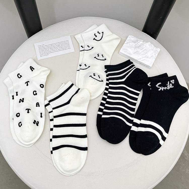 Vớ Cotton Mỏng Kẻ Sọc Màu Đen In Chữ Phong Cách Preppy Thời Trang Xuân Hè Cho Nữ