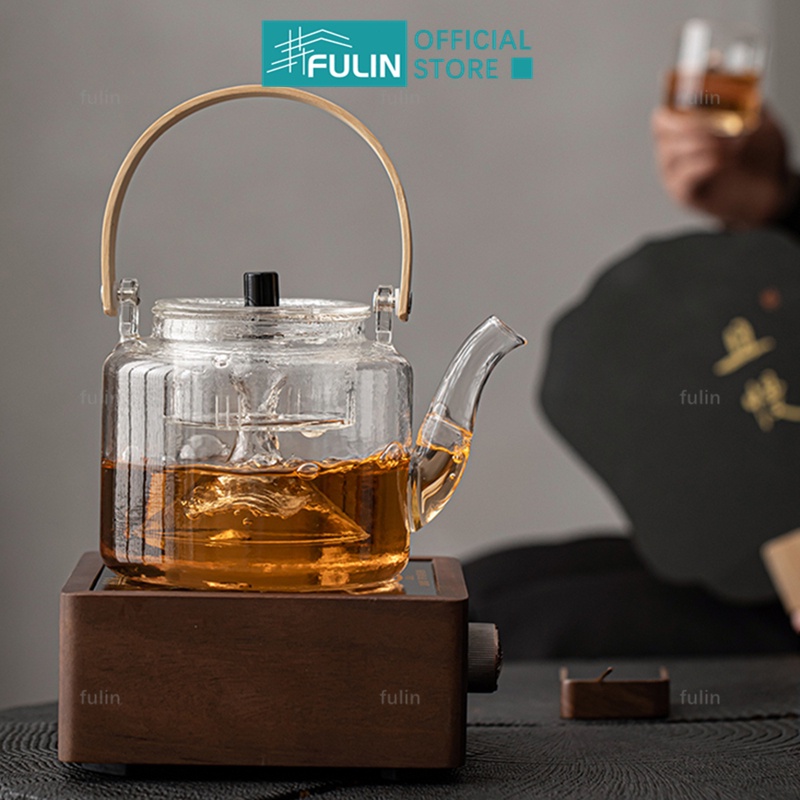 Ấm Trà Bằng Thủy Tinh Tay Cầm Tre Dung Tích 1100ml