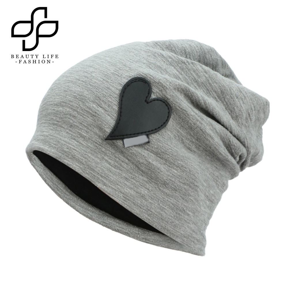 Mũ Beanie Dệt Kim Dày Không Vành Che Tai Chống Gió In Họa Tiết Trái Tim Thời Trang Cho Nữ