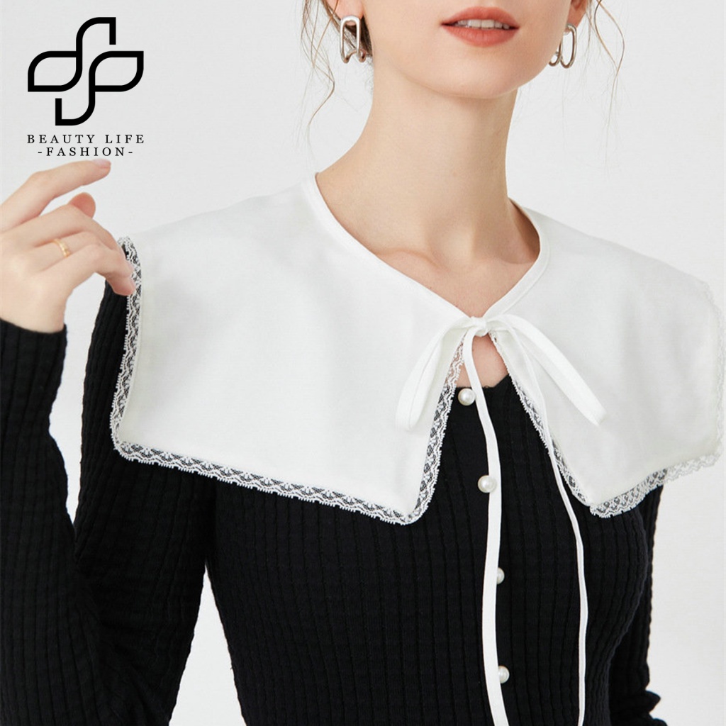 Cổ Áo Sơ Mi Cotton Màu Trơn Cột Dây Có Thể Tháo Rời Thời Trang Cho Nữ