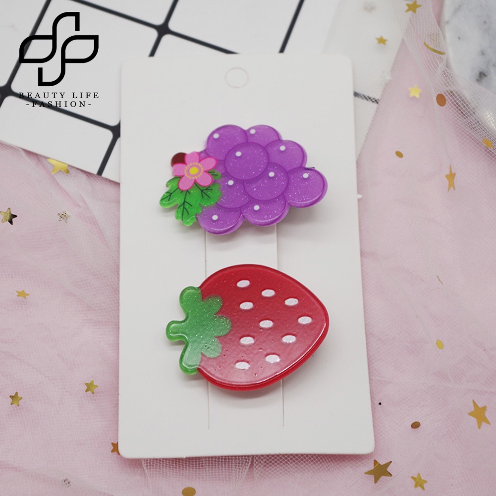 Bộ 2 Kẹp Tóc Hình Trái Cây / Cà Rốt / Dâu Tây Dễ Thương Cho Nữ