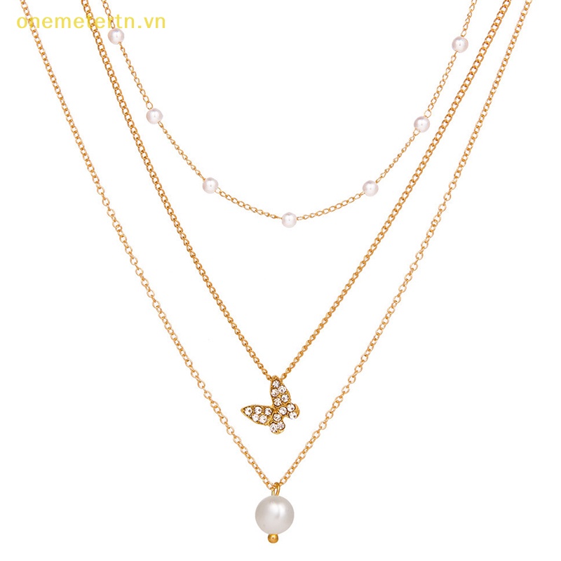 Vòng Cổ Choker Nhiều Lớp Mặt Hình Bướm Và Ngọc Trai Thanh Lịch Cho Nữ