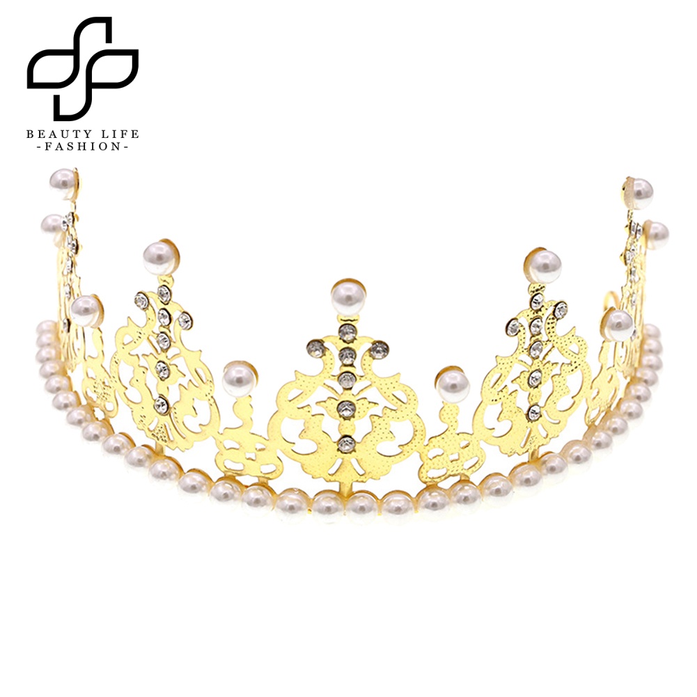 Cài Tóc Hình Vương Miện 16cm Đính Ngọc Trai Giả Lấp Lánh