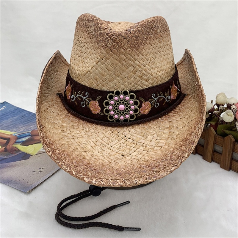 Mũ Cói Vành Tròn Thêu Hoa Thời Trang Mùa Hè Cho Tuổi Teen