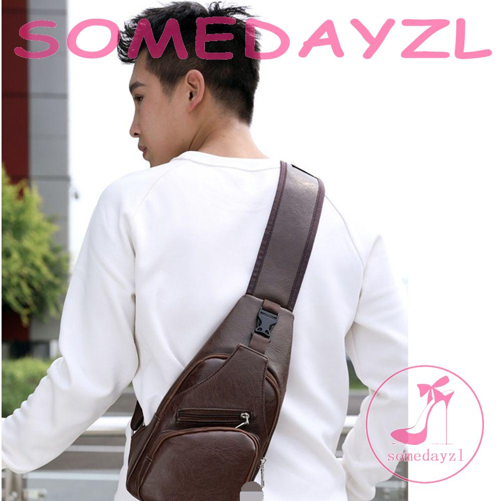 Túi Đeo Chéo Ngực Bằng Da Chống Trộm Có Cổng Sạc USB Độc Đáo