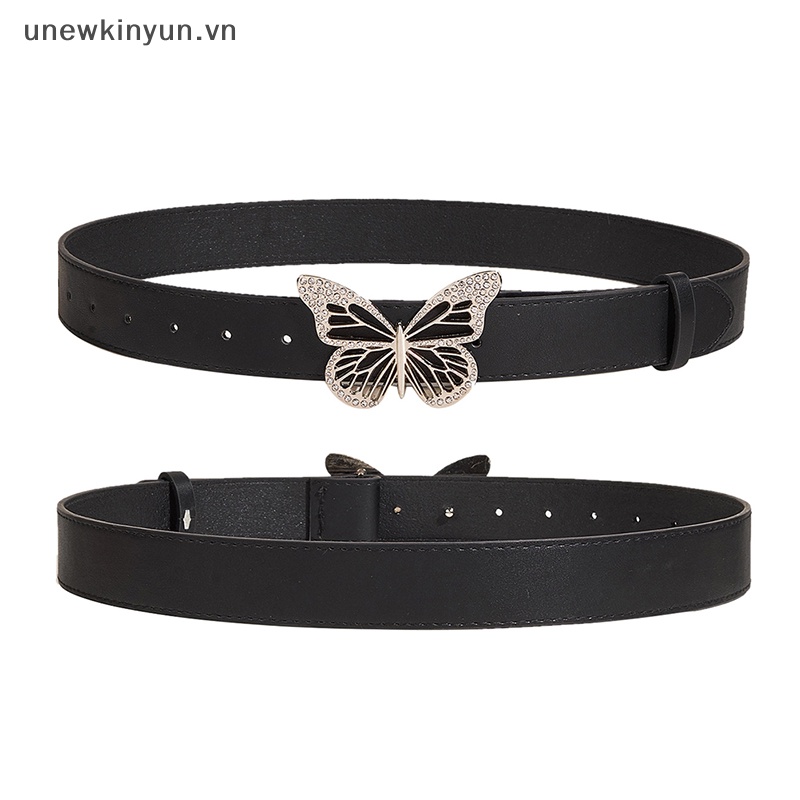 Thắt Lưng Da Pu Màu Bạc Mặt Hình Bướm Đính Đá Độc Đáo Thời Trang Cho Nữ