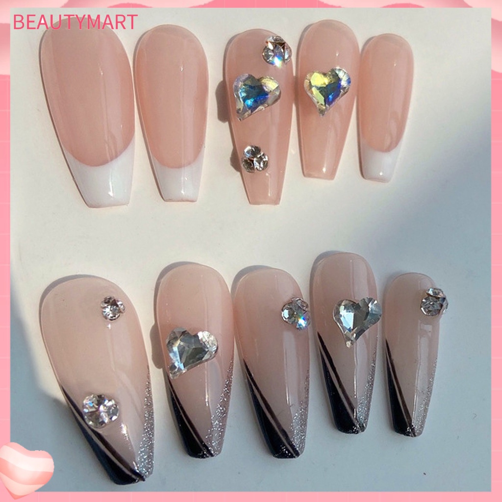 Bộ 50 Phụ Kiện Trang Trí Móng Tay Hiệu Ứng Kính Lấp Lánh Hình Trái Tim 3D Sáng Tạo