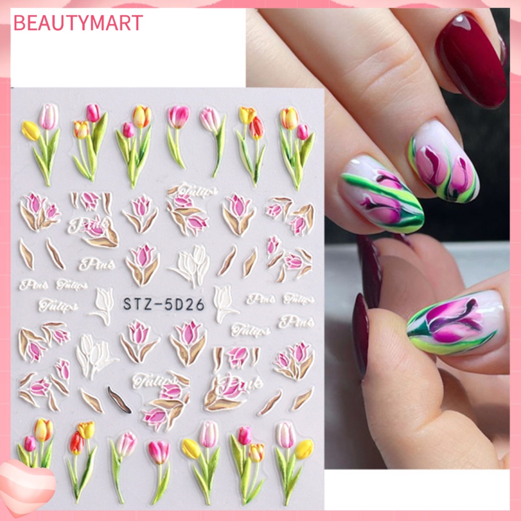 Miếng Dán Trang Trí Móng Tay Tạo Hiệu Ứng 5D Hình Hoa Tulip