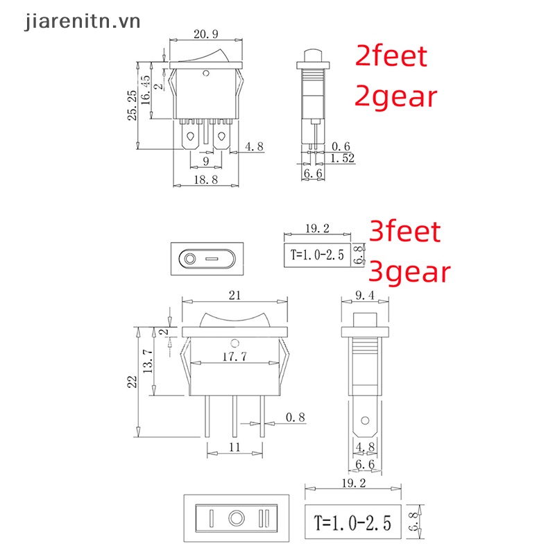 Set 5 Công Tắc Bật / Tắt Nguồn Điện 2 Pin KCD1-110 9.5x21mm