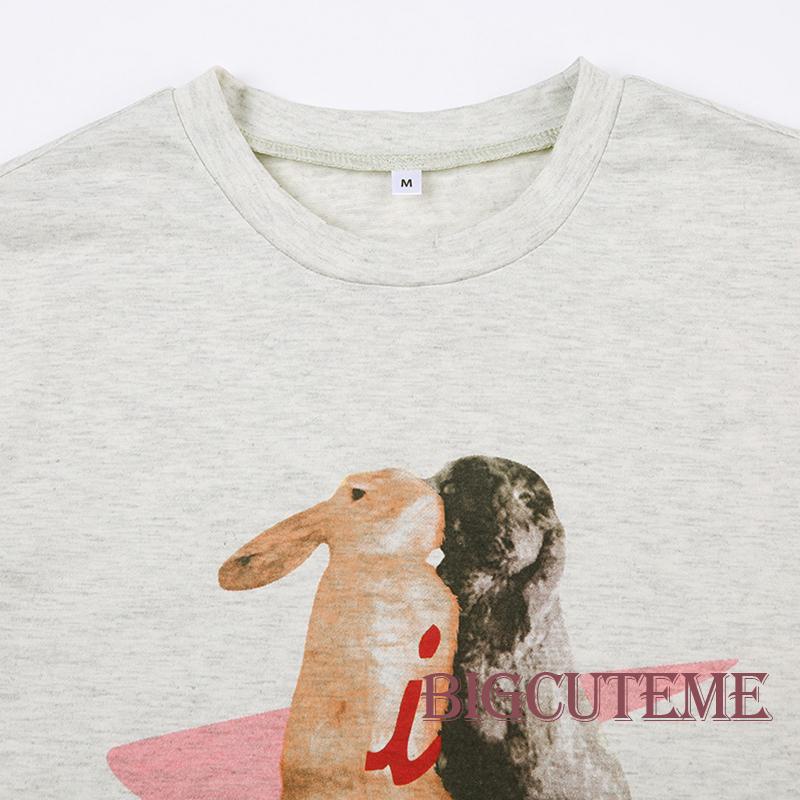 Áo Thun Crop Top Tay Ngắn In Hình Thỏ Dễ Thương Thời Trang Mùa Hè Cho Nữ