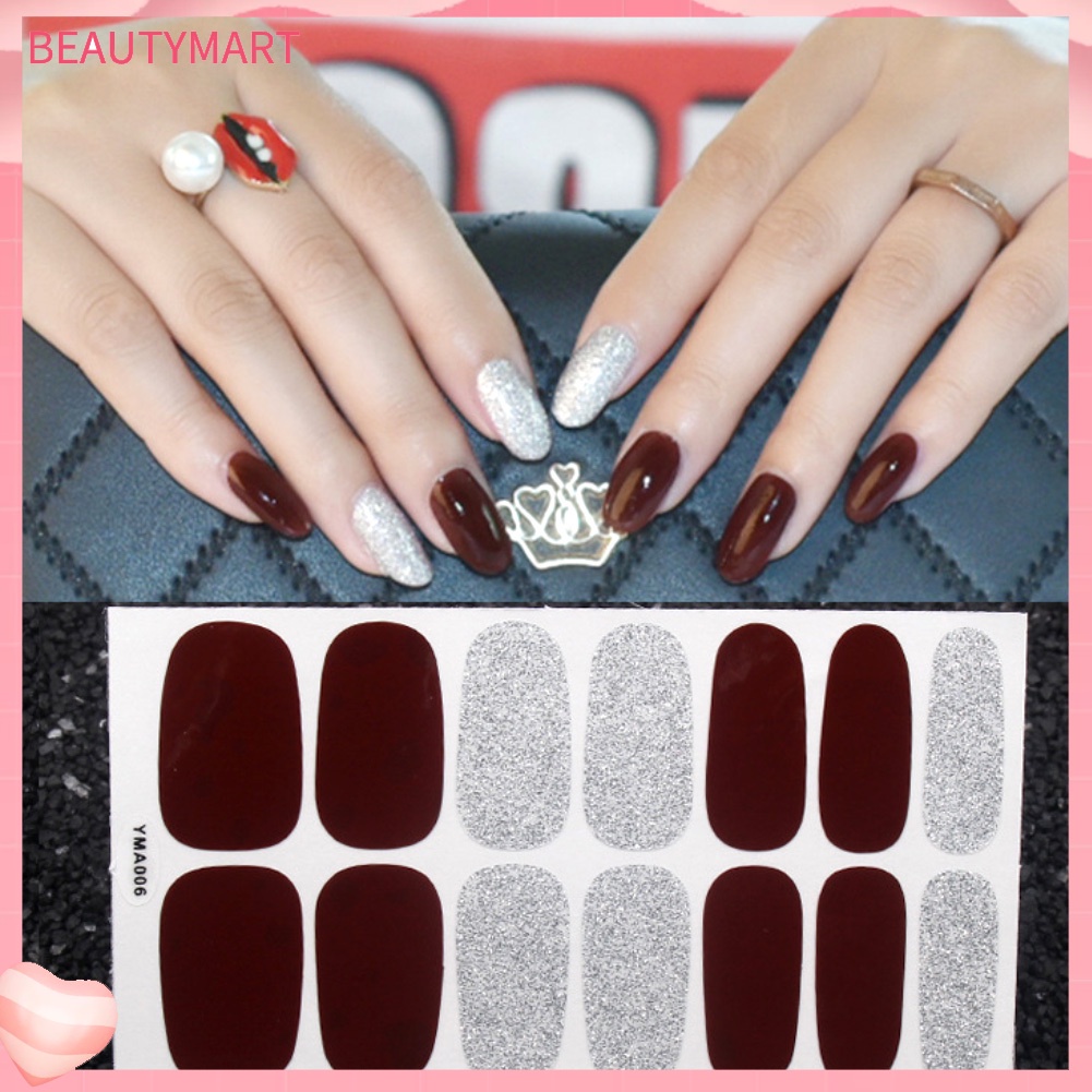 Bộ 8 Miếng Dán Móng Tay Màu Sắc Trơn Chống Thấm Nước Tiện Dụng