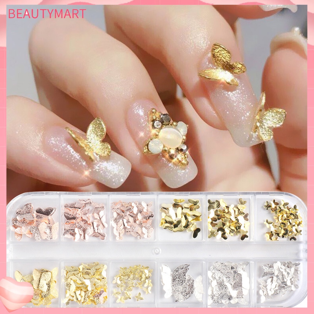 1 Hộp Phụ Kiện Trang Trí Móng Tay Nghệ Thuật Tạo Hiệu Ứng Hình Bướm Nhiều Màu Sắc Lấp Lánh Charms