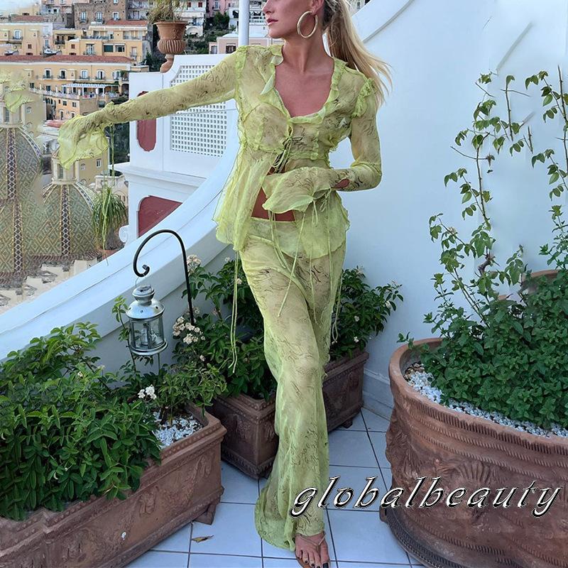 Bộ Trang Phục 2 Mảnh Gồm Áo Dài Tay Cổ Chữ V Thắt Dây Và Chân Váy Dài Thời Trang Mùa Xuân Cho Nữ