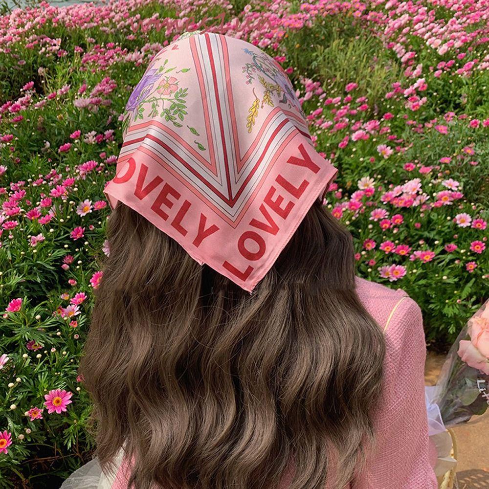 Khăn Choàng Cổ Vuông 15H In Họa Tiết Hoa / Chữ Phong Cách Vintage Dành Cho Nữ